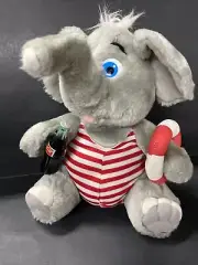 Vintage 1993 Coca Cola Stuffed Plush Elephant In Striped Swimsuit W/ Bottle