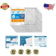 6-Pack Pleated 14x25x1 MERV 13 HVAC Air Filters for Healthy Home Environments