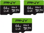 64GB Elite-X Class 10 U3 V30 Microsdxc Flash Memory Card, 3 Count (Pack of 1) -