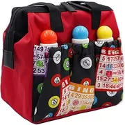 Yuanhe Bingo Pattern Tote Bag with 6 Pockets Bingo Dauber Bag, Red, Tote