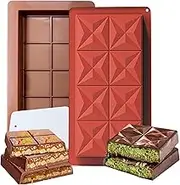 Fyvadio Chocolate Mold, 2 Pack Dubai Silicone Chocolate Bar Molds for Stuffed Bar,Big Chocolate Candy Bar Mold for Filling Knafeh Pistachio Chocolate Bar Kit (0.79 Inch Deep, Attached one Scraper)