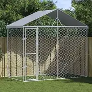Outdoor Dog Kennel Dog House Metal Dog Kennel Pen Enclosure with Roof and Lockable Door, Heavy Duty Dog Cage Run for Small Medium Dogs, Silver 300 x 150 x 205 cm