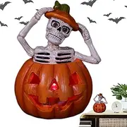 [Generic] Lighted Skull Halloween Decor | Scary Skull Candle Desktop Ornament,Haunted House Props, Halloween Pumpkin Decoration for Patio Yard Garden Home