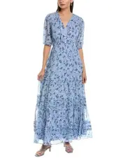 Ted Baker Puff Sleeve Smocked Detail Maxi Dress Women's