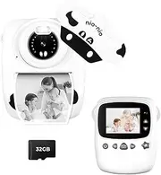 Fine Life Pro Children's Camera, 30MP 1080P, Instant Camera with Printer, 2.4 Inch Display, 32GB Memory Card, White