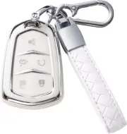 for Cadillac Key Fob Cover with Leather Lanyard, Car Case White, White