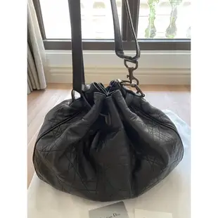 Christian Dior Lambskin Cannage Drawstring Bag Black #兩用水桶包