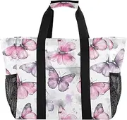 [sanluoli] Tote Bag Foldable Beach Totes Bags Sandproof Canvas Cars Tote Bag, Pink Purple Ink Painting Butterfly, 1 size