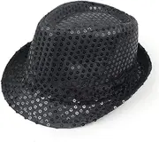 [LKQBBSZ] Sequin Fedora Hats Party Hats,Western Sequin Fabric Fedora Hat for Men Cosplay Costume Party Accessory