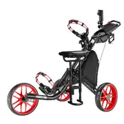 CaddyTek CaddyLite EZ-Fold Pro 3-Wheel Golf Buggy / Push Cart - Red + Removable Seat