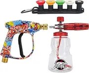 Bear Force 1/4" Quick Release Pressure Washer Snow Foam Cannon Lance Gun-1L Bottle, 5 Color Nozzles Tips, and Adjustable Foam Lance Gun, Water Gun M22-14mm, Perfect for Car Wash and Courtyard Cleaning