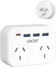 US Travel Plug Adapter Type B Power Plug with 2Outlets & USB C Charger for AU/NZ