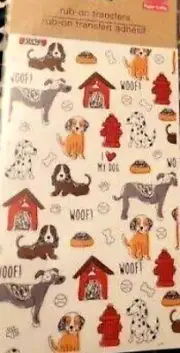 Dogs Dog Woof Bone Doghouse Fire Hydrant Dish Crafter's Square Rub-on Transfer