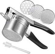 Potato Ricer, AMOHEE 15oz Stainless Steel Potato Masher Upgrade Heavy Duty Design with Anti-Slip Handle Ricer for Mashed Potatoes, Carrots, Yams, Black