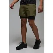 Mens Khaki Man Active Regular Fit Stretch Woven 5inch 2in1 Short