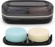 Shampoo Bar Holder Travel Case, Large Soap Holder for 5 oz/10 oz Oversized Bars, Durable & Versatile Storage Soap Container with Drainage Layer (1 Pack, Black Style A-Large)