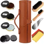Shoe Shine Kit with PU Leather Sleek Elegant Case, 12-Piece Travel Shoe Shine Br
