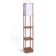Sarantino Etagere Floor Lamp Ghost-White Fabric Shade in Wood Finish