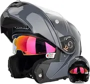 Motorcycle Modular Helmet Flip Up Front Motorbike Helmet, ECE Approved, Wide Field of Vision, Wind Noise Reduction, Suitable for Men and Women D,2XL=63-64CM