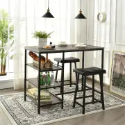 Costway3 Pieces Modern Industrial Dining Table Set with Two Bar Stools