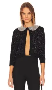 NWT Alice + Olivia Akira Textured Embellish Peter Pan Collar Cardigan Sweater XS