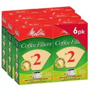 Melitta #2 Cone Coffee Filters Unbleached Natural Brown 100 Count Pack of 6 6...