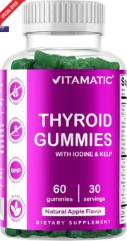 Vegan Thyroid Support Gummies w/ Iodine & Kelp 60ct Energy & Metabolism Boost
