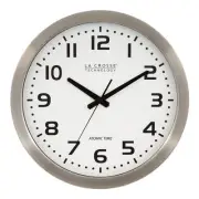 La Crosse Technology Atomic Wall Clock 16 in. White Dial Silver Brushed 4 Zones