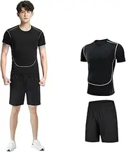 [NAMSAT] Compression Shirt Gym Clothes for Men, incluir Shirt Pants Hoodie Jacket for Men outdoor sports running fitness, 2pcs-c, Large, 2pcs-c, Large