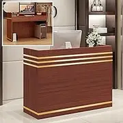 Reception Desk Small Reception Desk with Lockable Drawer for Office Beauty Salon Brown