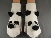 Black White Panda Bear convertible flip open thumb mittens gloves texting