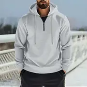Men's Zip Up Hoodie Hoodie Zip Sweatshirt Black White Blue Khaki Gray Hooded Plain Quarter Zip Sports Outdoor Casual Daily Streetwear Cool Sportswear All Seas