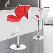 ALFORDSON Bar Stool 2X Adjustable Kitchen Stools Willa Swivel Counter Barstools Red & White Dining Chair in 62-84cm Seat Height for Home Bar Dining Room