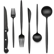 Black Silverware Set with Steak Knives, 24-Piece Stainless Steel Black Flatwa...
