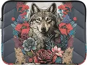 Flowers and Wolves on Gray Sleeve Laptop Computer Carrying Case Laptop Bag Women