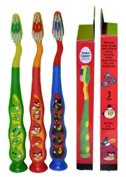 3 Angry Birds Child Toothbrushes Suction Cup Bottom & Tongue Cleaner NIP