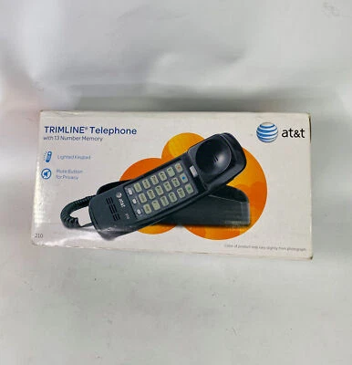 AT&T 210m Trimline Corded Phone Black 1 Handset With 13 Number Memory Lightedkey