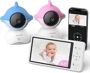 WUUK Video Baby Monitor, 5.5'' Baby Monitor with 2 Cameras, 360 PTZ Color Display, 135° Wider Viewing Angle, Night Vision, 1000ft Long Range, 2K Baby Camera with App, One-Touch Call, Pink and Blue