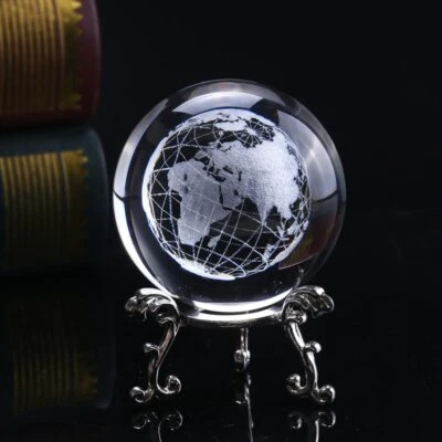60MM 3D Crystal Ball Glass Laser Engraved Miniature Earth Sphere Decor Gift