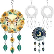 WindMage 4Pack 10inch Sublimation Wind Spinner Blanks 3D Aluminum Metal Wind Sculpture Kinetic Spinners for Yard and Garden Indoor Art Ornaments Hanging Decoration (Wave Pendant)