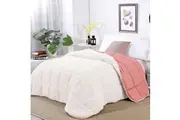 Shangri-La Linen Sherpa Fleece Reversible Comforter Set Rose Tan