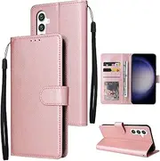 for Samsung Galaxy S24 Wallet Case,3 Card Slots and 1 Cash Slot with Stand, Classics Leather Magnetic Flip Wrist Strap Protective Cover for Samsung Galaxy S24 6.2 inch 2024(Pink)