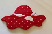 LADIES HAT Red & White polka dots Iron On Patch Applique 2 5/8" w x 1.5" h