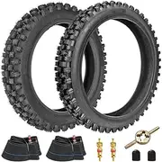 FVRITO 60/100-14 2.50-14 + 80/100-12 3.00-12 Tire and Inner Tube for 90cc 110cc 125cc SSR CRF XR70 CR60R KLX110 KX60 Suzuki DRZ DS80 JR80 PW80 TTR90 YZ60 65SX Off Road Motocross Pit Dirt Bike