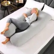 Pregnancy Pillow Full Body Support Maternity Pillow with Detachable Cover, Nursing Pillow for Back, Hips, Legs, Belly Gray