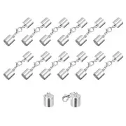 20Sets 10mm Leather Cord End Caps with Lobster Claw Clasps, Silver Tone