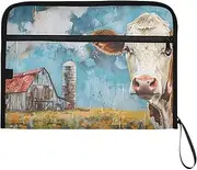 YMXFXP Barn Cow Rustic Vintage Expandable Filing Folder, 13-Pocket Funny Cute Design with Sticky Labels, A4 Letter Size Document Organizer for Office, School, Boys, Girls