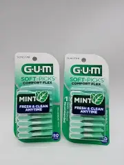 2 Packs GUM Soft-Picks Comfort Flex Mint Dental Picks Mint Flavor 80 in each
