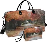 [YXYZRMY] Autumn Streetscape Leaf Travel Duffel Bag Gym Bag Sports Tote Bag with Multiple Interior Pockets Shoulder Weekender Bag for Women Men with Toiletry Bag 20.5”x 7.9”x 13.8”, Multi-Colored, one