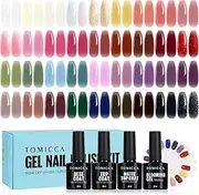 TOMICCA 40 PCS Gel Nail Polish Set 36 Colors Jelly Gel Polish with Glossy & Matte Top Coat Base Coat Blooming Gel Starter Kit Soak Off UV Gel Nail Kit Nail Art DIY Manicure Gift Suit for All Seasons